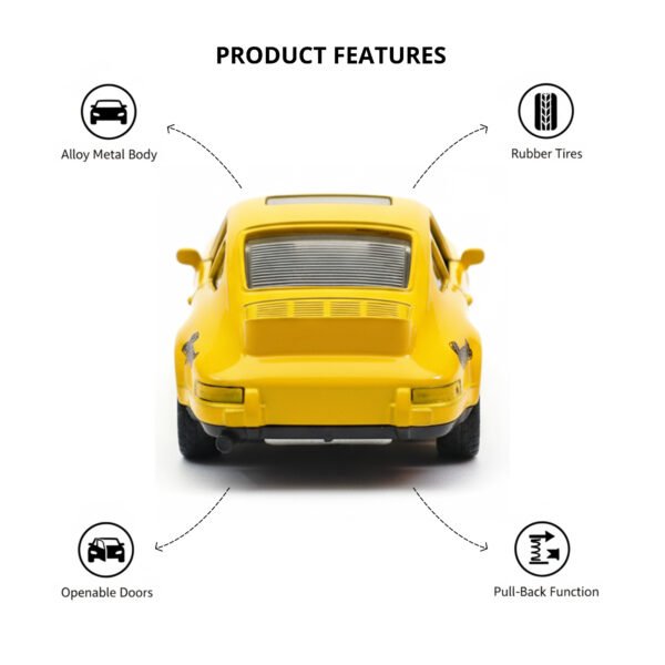 vintage die cast pull back sports car – yellow