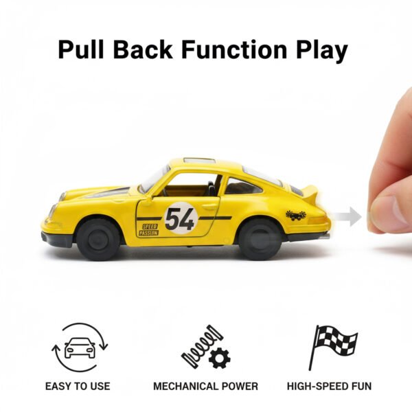 vintage die cast pull back sports car – yellow