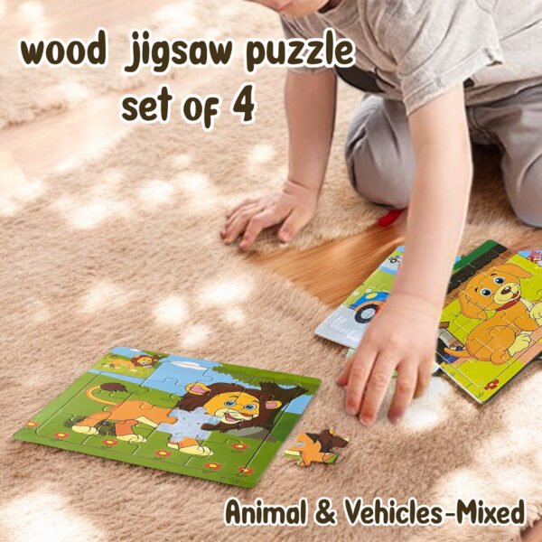 wooden animal jigsaw puzzle set – 4 pack